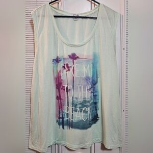 Old Navy “Take Me to the Beach” Graphic Tank | Tropical Palm Beach Scene | XXL